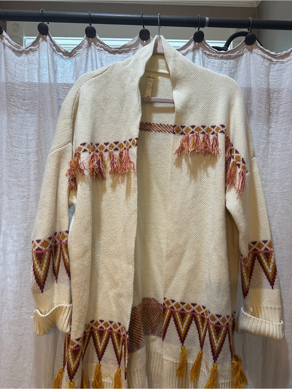 Matilda Jane Cream Cardigan with Mustard & Burgundy Fringe Accents